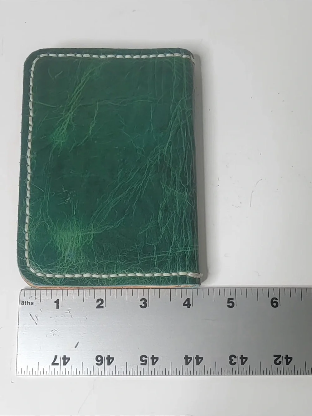Handmade Men's Green Leather Wallet with White Stitching